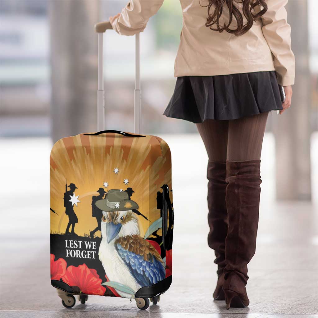 Australia Kookaburra ANZAC Day Luggage Cover Rising Sun 25th April Poppy Eucalyptus Blossoms - Aussie Hoodie