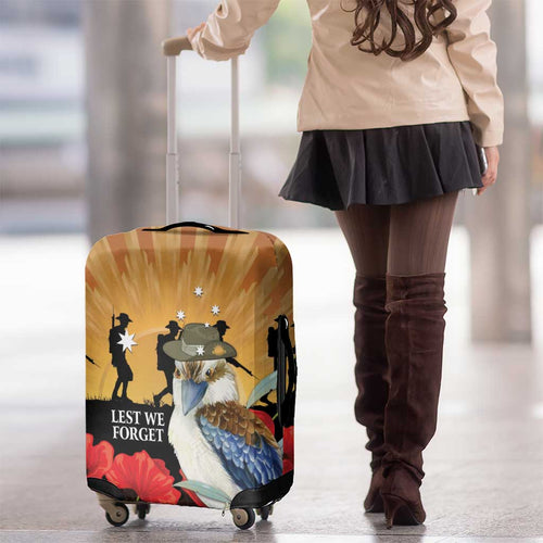 Australia Kookaburra ANZAC Day Luggage Cover Rising Sun 25th April Poppy Eucalyptus Blossoms - Aussie Hoodie