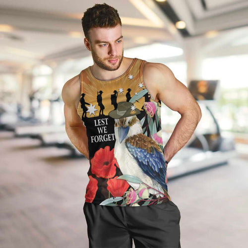 Australia Kookaburra ANZAC Day Men Tank Top Rising Sun 25th April Poppy Eucalyptus Blossoms - Aussie Hoodie