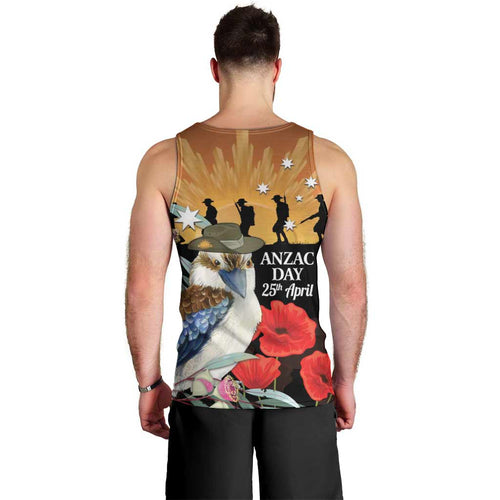 Australia Kookaburra ANZAC Day Men Tank Top Rising Sun 25th April Poppy Eucalyptus Blossoms - Aussie Hoodie