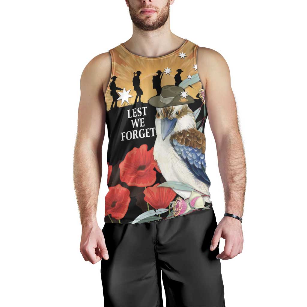 Australia Kookaburra ANZAC Day Men Tank Top Rising Sun 25th April Poppy Eucalyptus Blossoms - Aussie Hoodie
