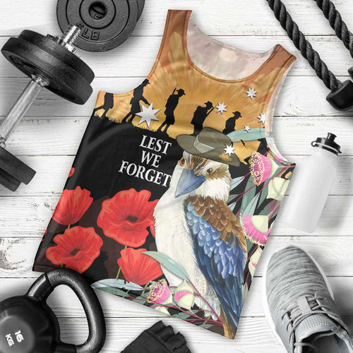 Australia Kookaburra ANZAC Day Men Tank Top Rising Sun 25th April Poppy Eucalyptus Blossoms - Aussie Hoodie
