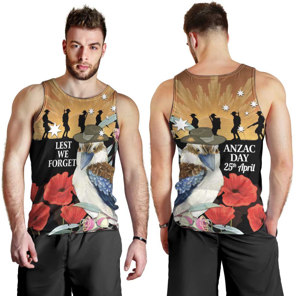 Australia Kookaburra ANZAC Day Men Tank Top Rising Sun 25th April Poppy Eucalyptus Blossoms - Aussie Hoodie
