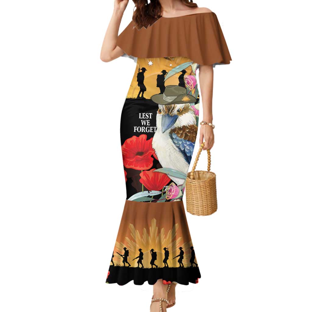 Australia Kookaburra ANZAC Day Mermaid Dress Rising Sun 25th April Poppy Eucalyptus Blossoms - Aussie Hoodie