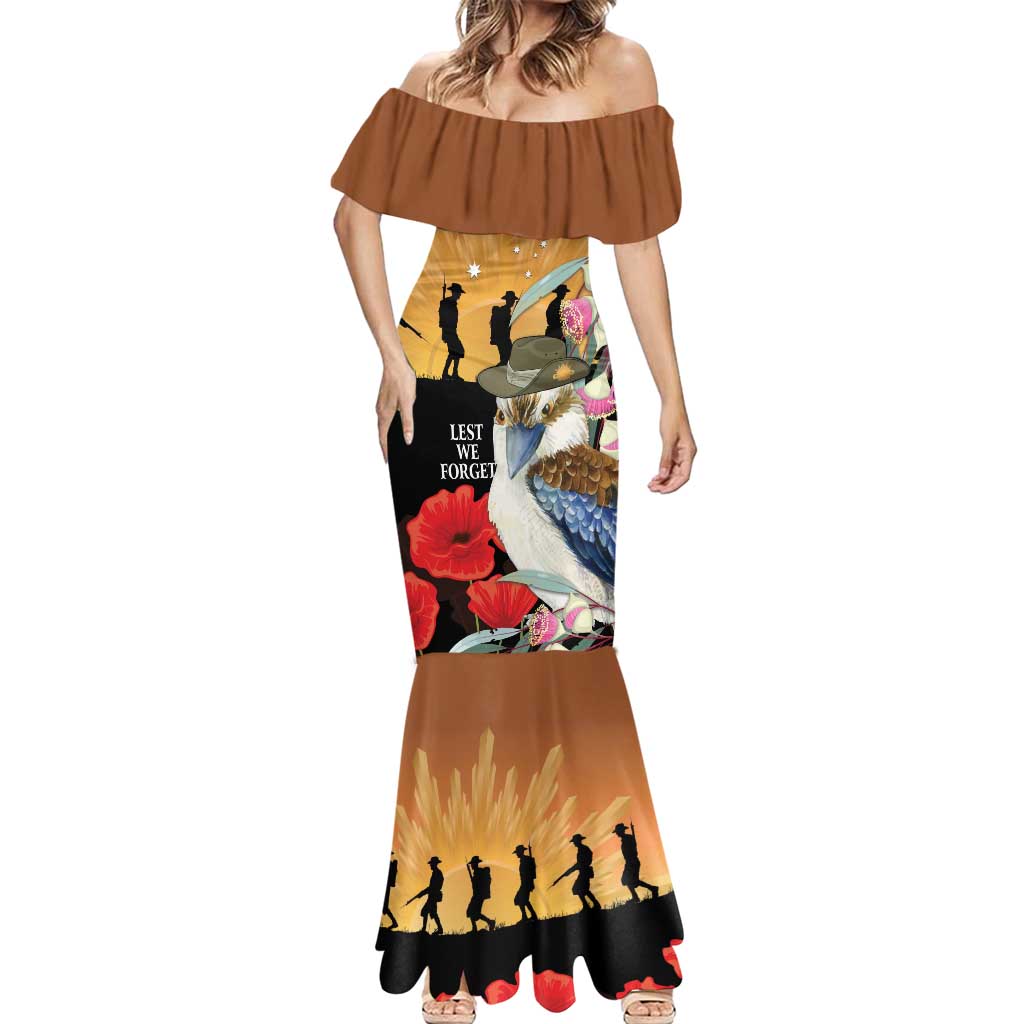 Australia Kookaburra ANZAC Day Mermaid Dress Rising Sun 25th April Poppy Eucalyptus Blossoms - Aussie Hoodie