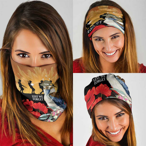Australia Kookaburra ANZAC Day Neck Gaiter Rising Sun 25th April Poppy Eucalyptus Blossoms - Aussie Hoodie