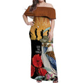 Australia Kookaburra ANZAC Day Off Shoulder Maxi Dress Rising Sun 25th April Poppy Eucalyptus Blossoms - Aussie Hoodie