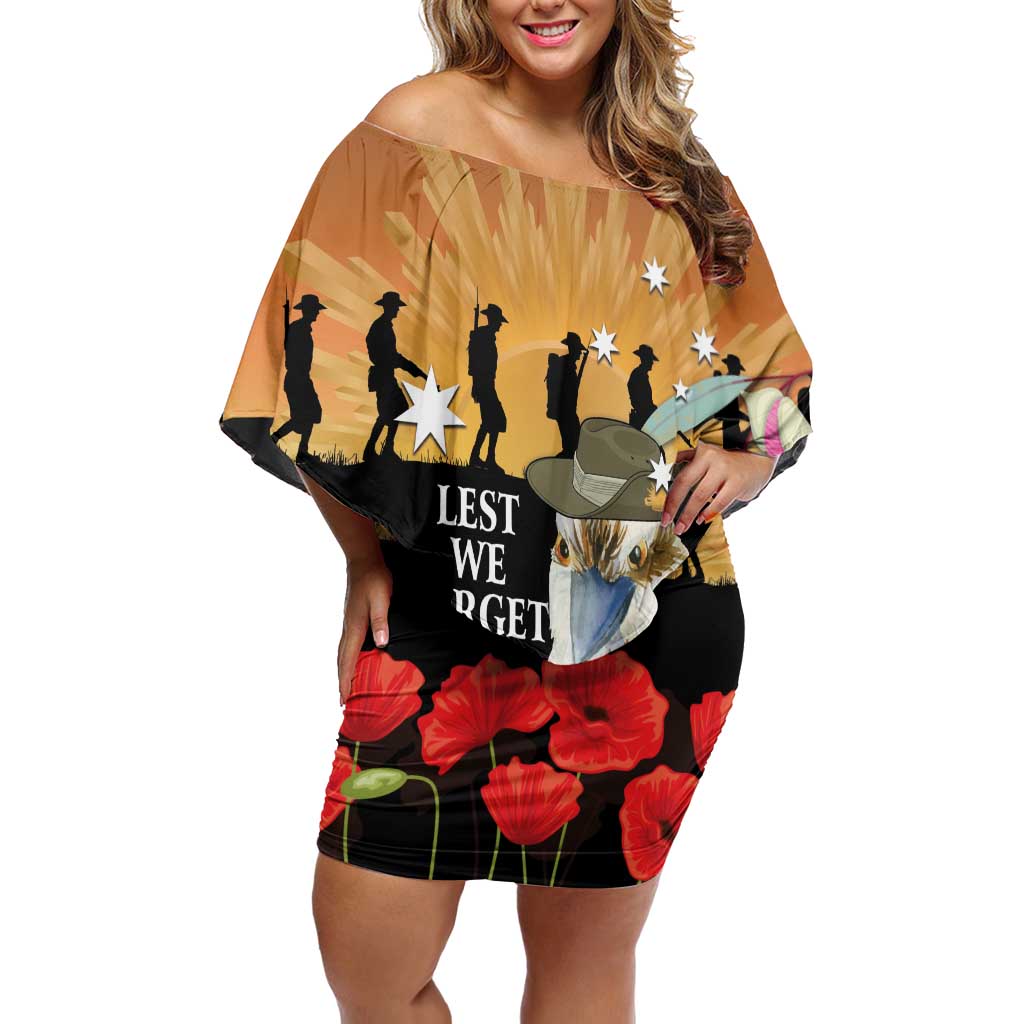 Australia Kookaburra ANZAC Day Off Shoulder Short Dress Rising Sun 25th April Poppy Eucalyptus Blossoms - Aussie Hoodie