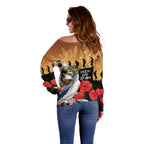 Australia Kookaburra ANZAC Day Off Shoulder Sweater Rising Sun 25th April Poppy Eucalyptus Blossoms - Aussie Hoodie