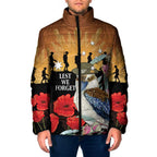 Australia Kookaburra ANZAC Day Padded Jacket Rising Sun 25th April Poppy Eucalyptus Blossoms - Aussie Hoodie