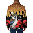 Australia Kookaburra ANZAC Day Padded Jacket Rising Sun 25th April Poppy Eucalyptus Blossoms - Aussie Hoodie