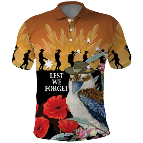 Australia Kookaburra ANZAC Day Polo Shirt Rising Sun 25th April Poppy Eucalyptus Blossoms - Aussie Hoodie