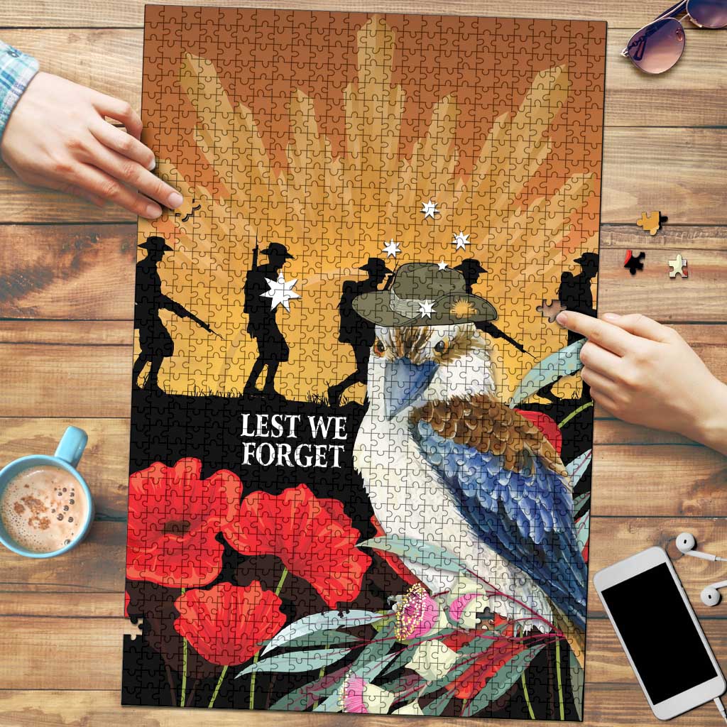 Australia Kookaburra ANZAC Day Puzzle Rising Sun 25th April Poppy Eucalyptus Blossoms - Aussie Hoodie