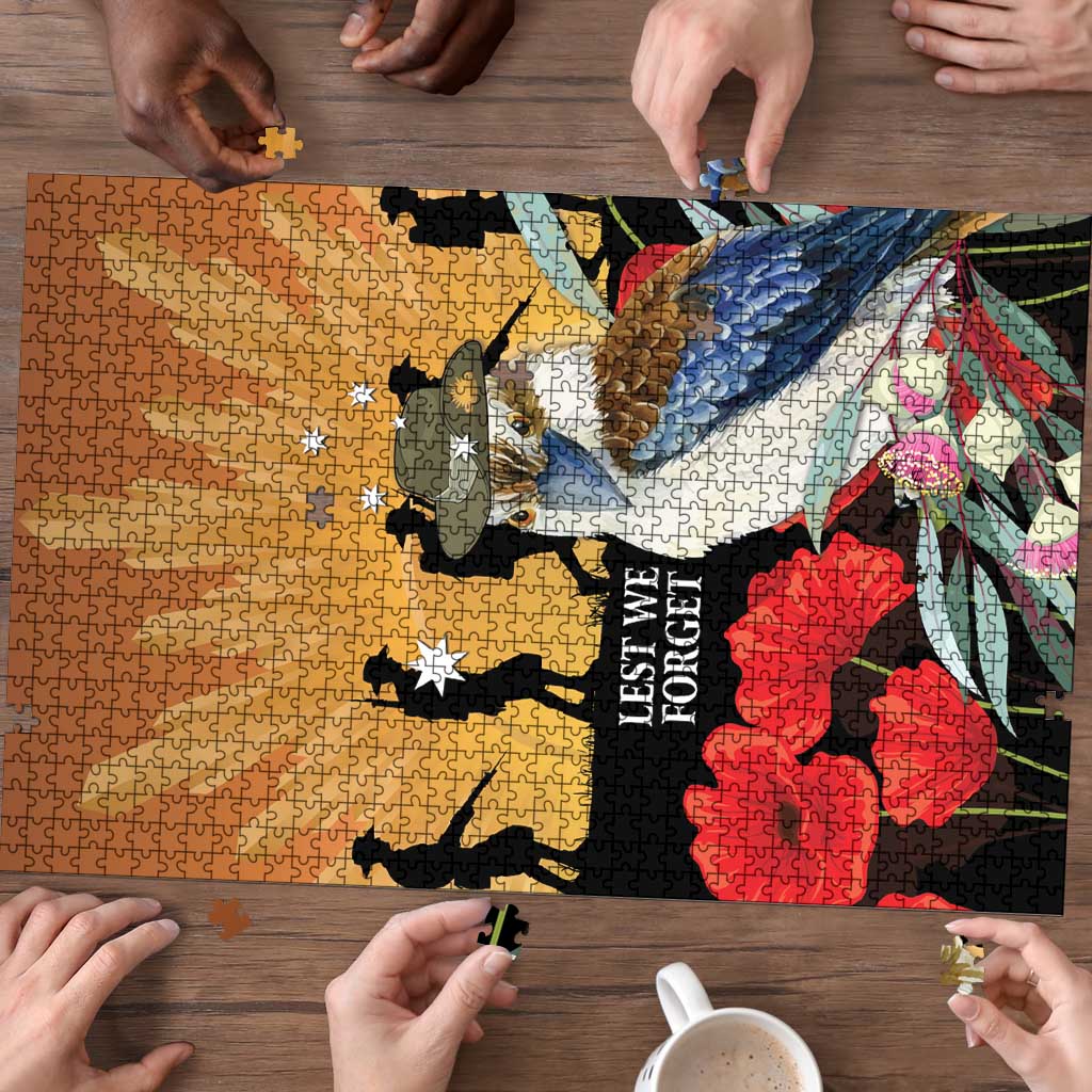 Australia Kookaburra ANZAC Day Puzzle Rising Sun 25th April Poppy Eucalyptus Blossoms - Aussie Hoodie