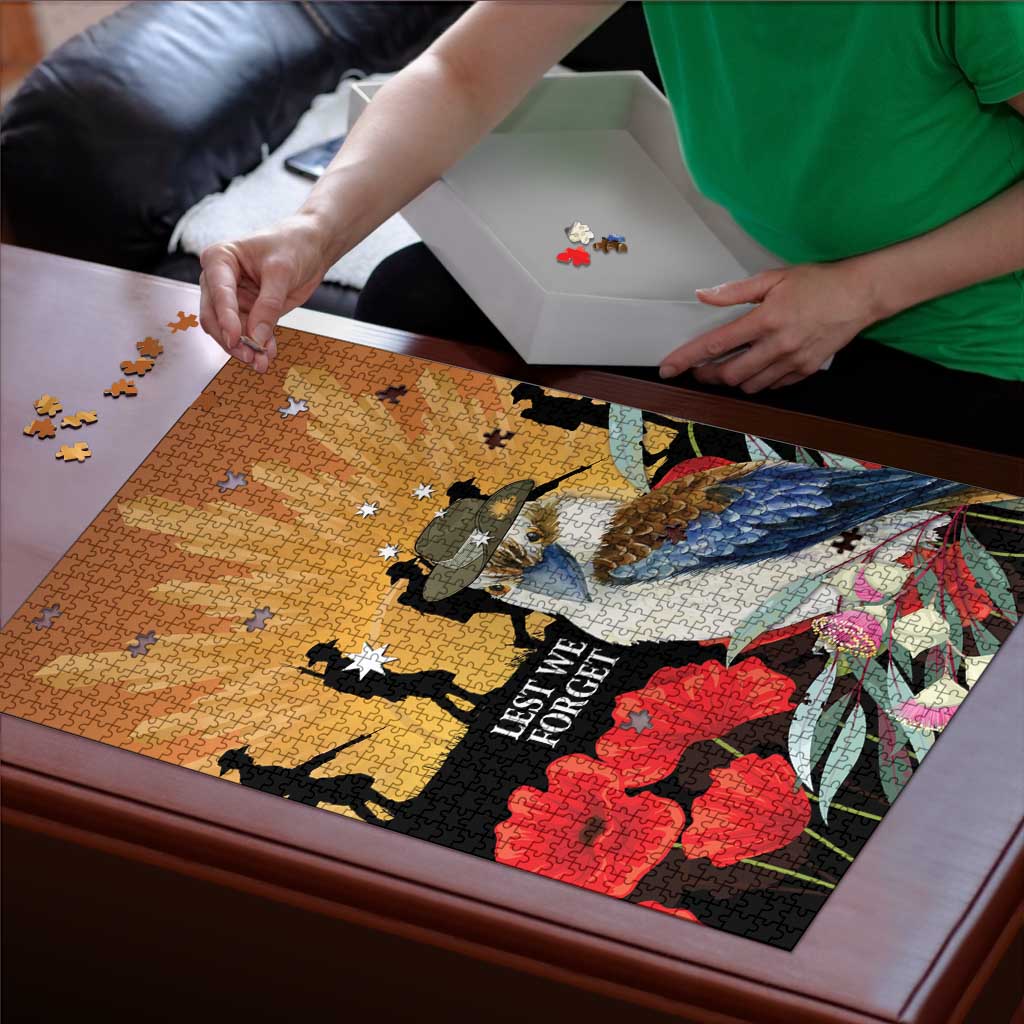 Australia Kookaburra ANZAC Day Puzzle Rising Sun 25th April Poppy Eucalyptus Blossoms - Aussie Hoodie