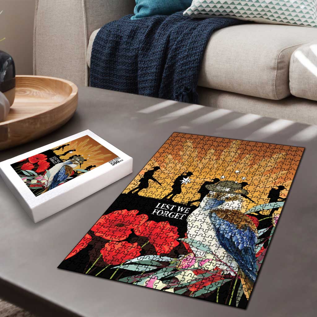 Australia Kookaburra ANZAC Day Puzzle Rising Sun 25th April Poppy Eucalyptus Blossoms - Aussie Hoodie
