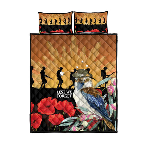 Australia Kookaburra ANZAC Day Quilt Bed Set Rising Sun 25th April Poppy Eucalyptus Blossoms - Aussie Hoodie