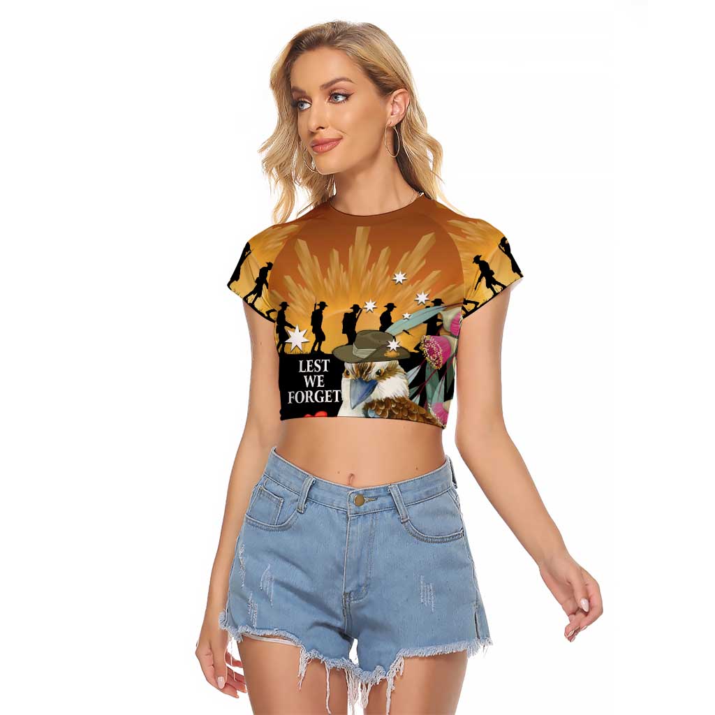 Australia Kookaburra ANZAC Day Raglan Cropped T Shirt Rising Sun 25th April Poppy Eucalyptus Blossoms - Aussie Hoodie