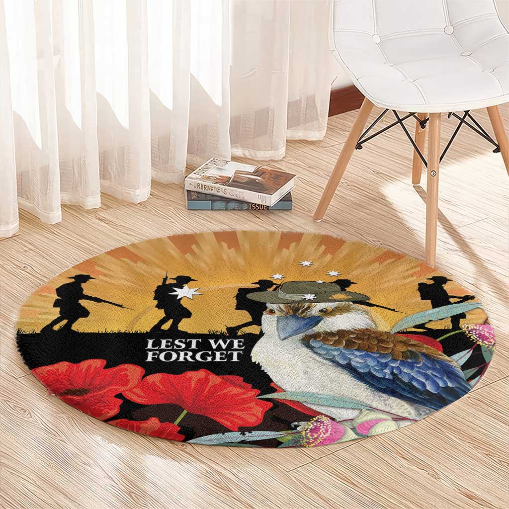 Australia Kookaburra ANZAC Day Round Carpet Rising Sun 25th April Poppy Eucalyptus Blossoms - Aussie Hoodie