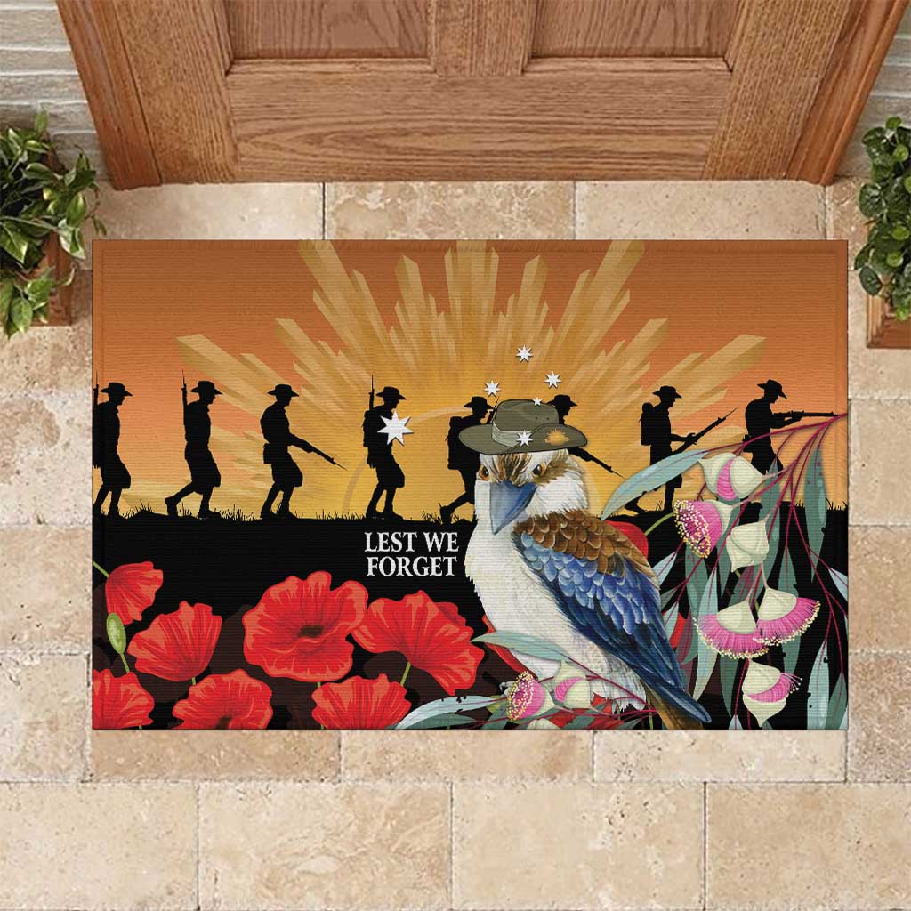 Australia Kookaburra ANZAC Day Rubber Doormat Rising Sun 25th April Poppy Eucalyptus Blossoms - Aussie Hoodie