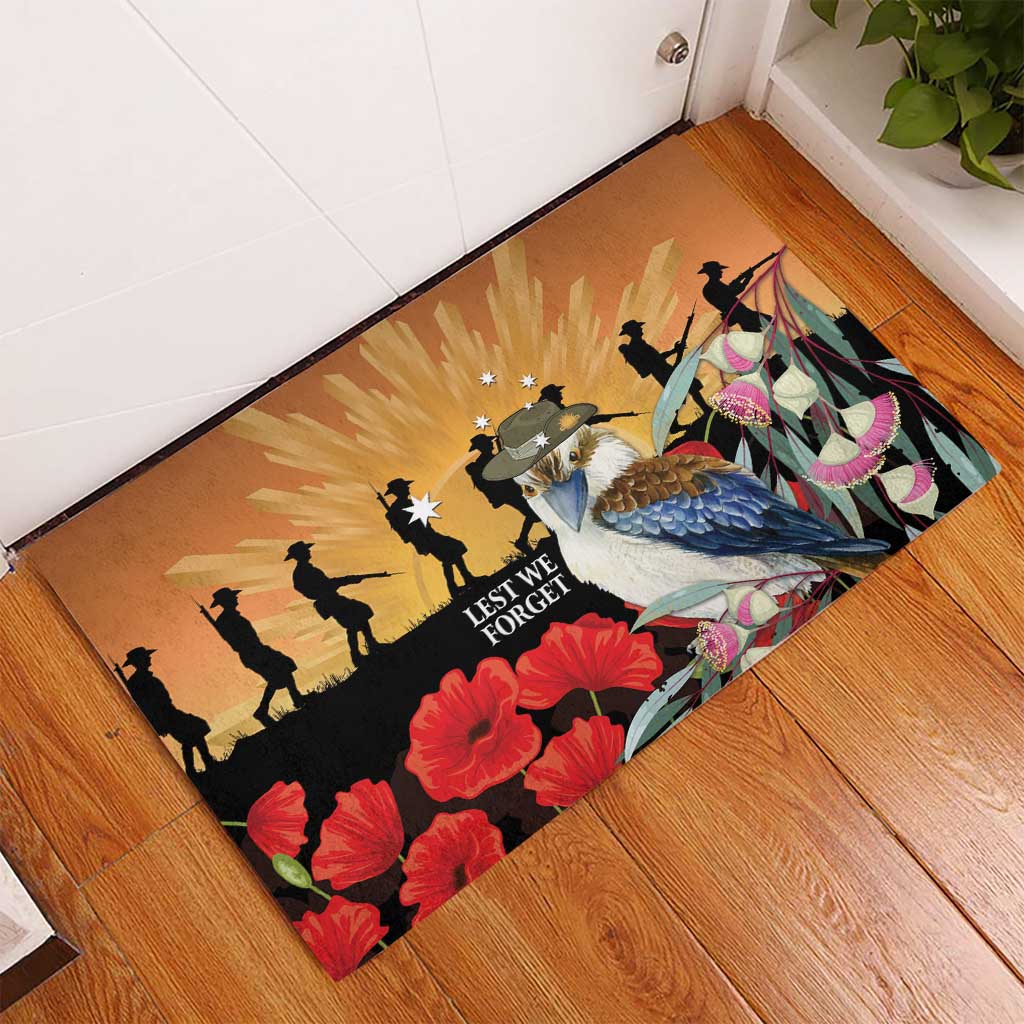 Australia Kookaburra ANZAC Day Rubber Doormat Rising Sun 25th April Poppy Eucalyptus Blossoms - Aussie Hoodie