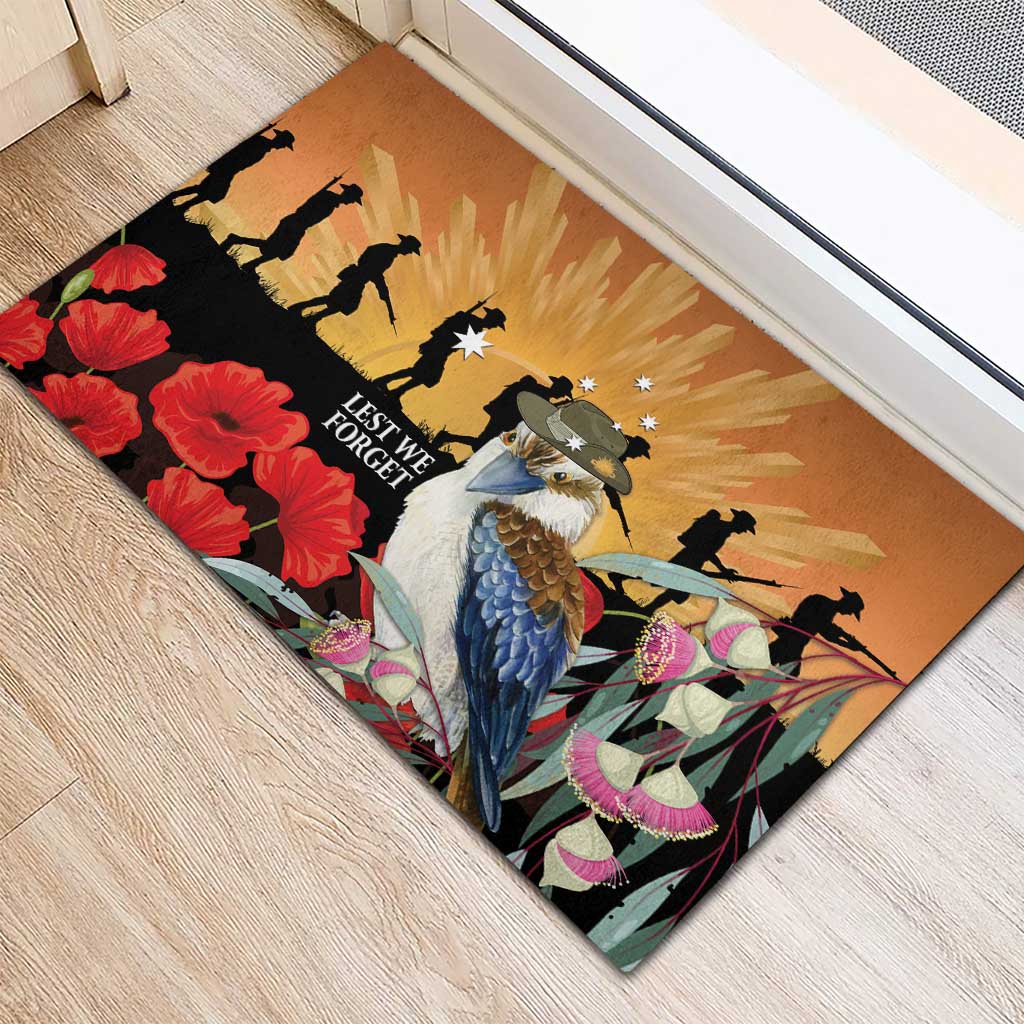 Australia Kookaburra ANZAC Day Rubber Doormat Rising Sun 25th April Poppy Eucalyptus Blossoms - Aussie Hoodie