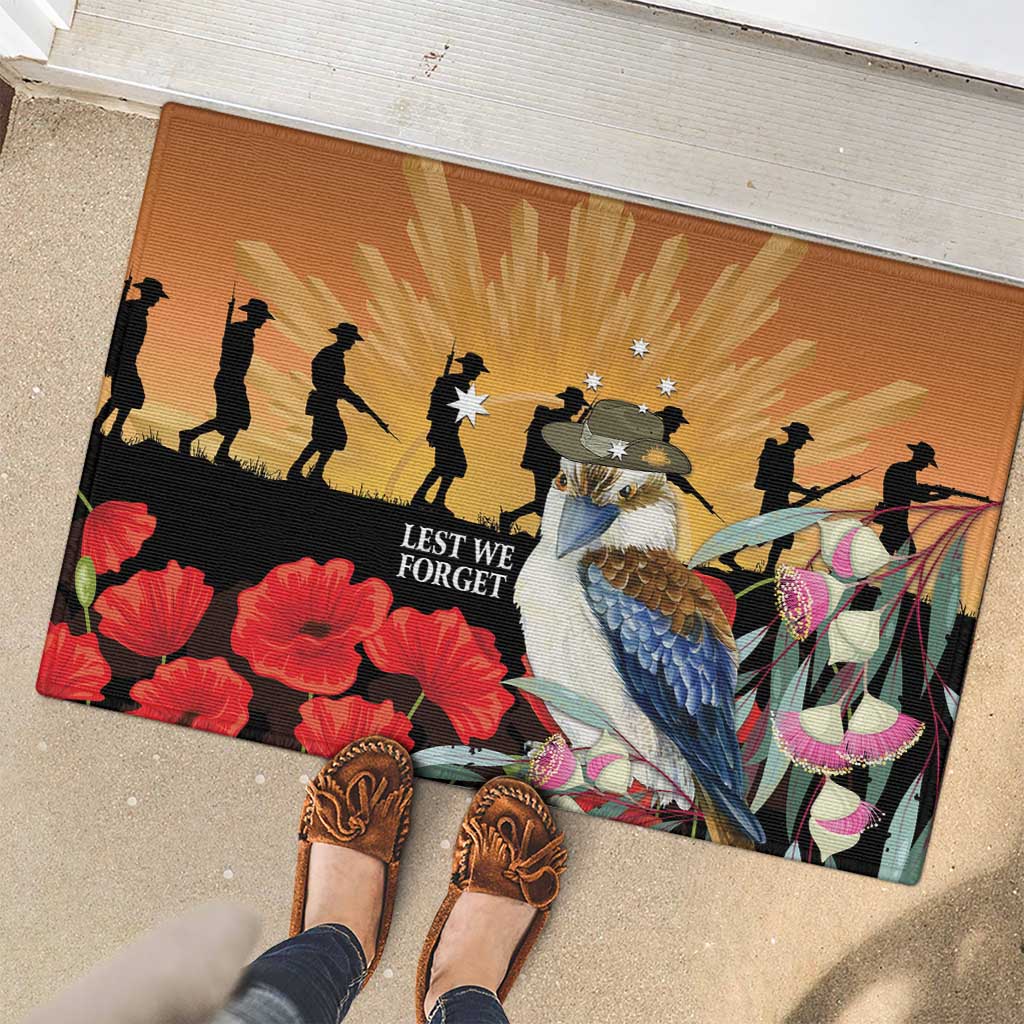 Australia Kookaburra ANZAC Day Rubber Doormat Rising Sun 25th April Poppy Eucalyptus Blossoms - Aussie Hoodie
