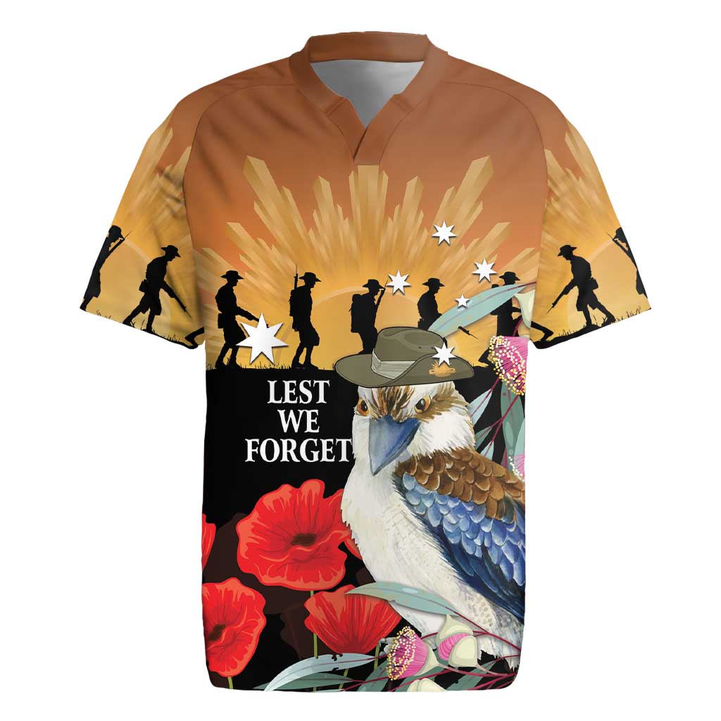 Australia Kookaburra ANZAC Day Rugby Jersey Rising Sun 25th April Poppy Eucalyptus Blossoms - Aussie Hoodie