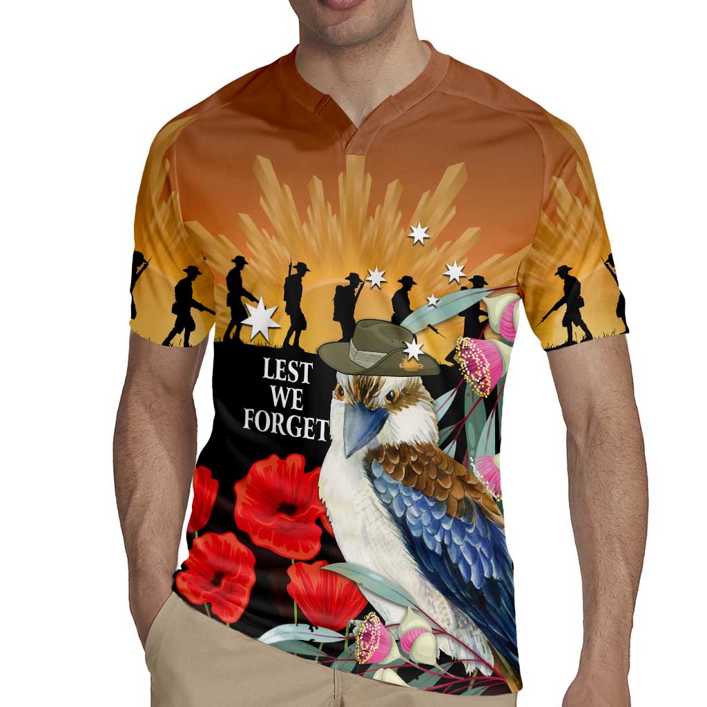 Australia Kookaburra ANZAC Day Rugby Jersey Rising Sun 25th April Poppy Eucalyptus Blossoms - Aussie Hoodie