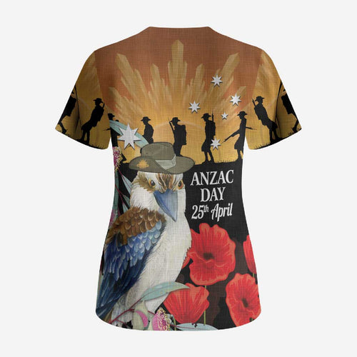 Australia Kookaburra ANZAC Day Scrub Top Rising Sun 25th April Poppy Eucalyptus Blossoms - Aussie Hoodie