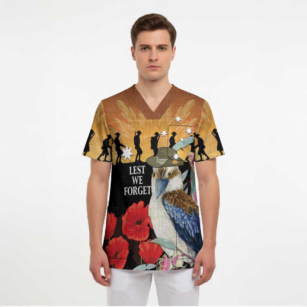 Australia Kookaburra ANZAC Day Scrub Top Rising Sun 25th April Poppy Eucalyptus Blossoms - Aussie Hoodie