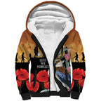 Australia Kookaburra ANZAC Day Sherpa Hoodie Rising Sun 25th April Poppy Eucalyptus Blossoms - Aussie Hoodie