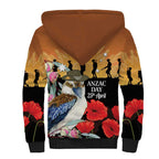 Australia Kookaburra ANZAC Day Sherpa Hoodie Rising Sun 25th April Poppy Eucalyptus Blossoms - Aussie Hoodie