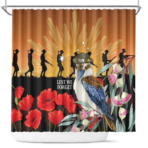 Australia Kookaburra ANZAC Day Shower Curtain Rising Sun 25th April Poppy Eucalyptus Blossoms - Aussie Hoodie