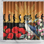 Australia Kookaburra ANZAC Day Shower Curtain Rising Sun 25th April Poppy Eucalyptus Blossoms - Aussie Hoodie