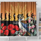 Australia Kookaburra ANZAC Day Shower Curtain Rising Sun 25th April Poppy Eucalyptus Blossoms - Aussie Hoodie