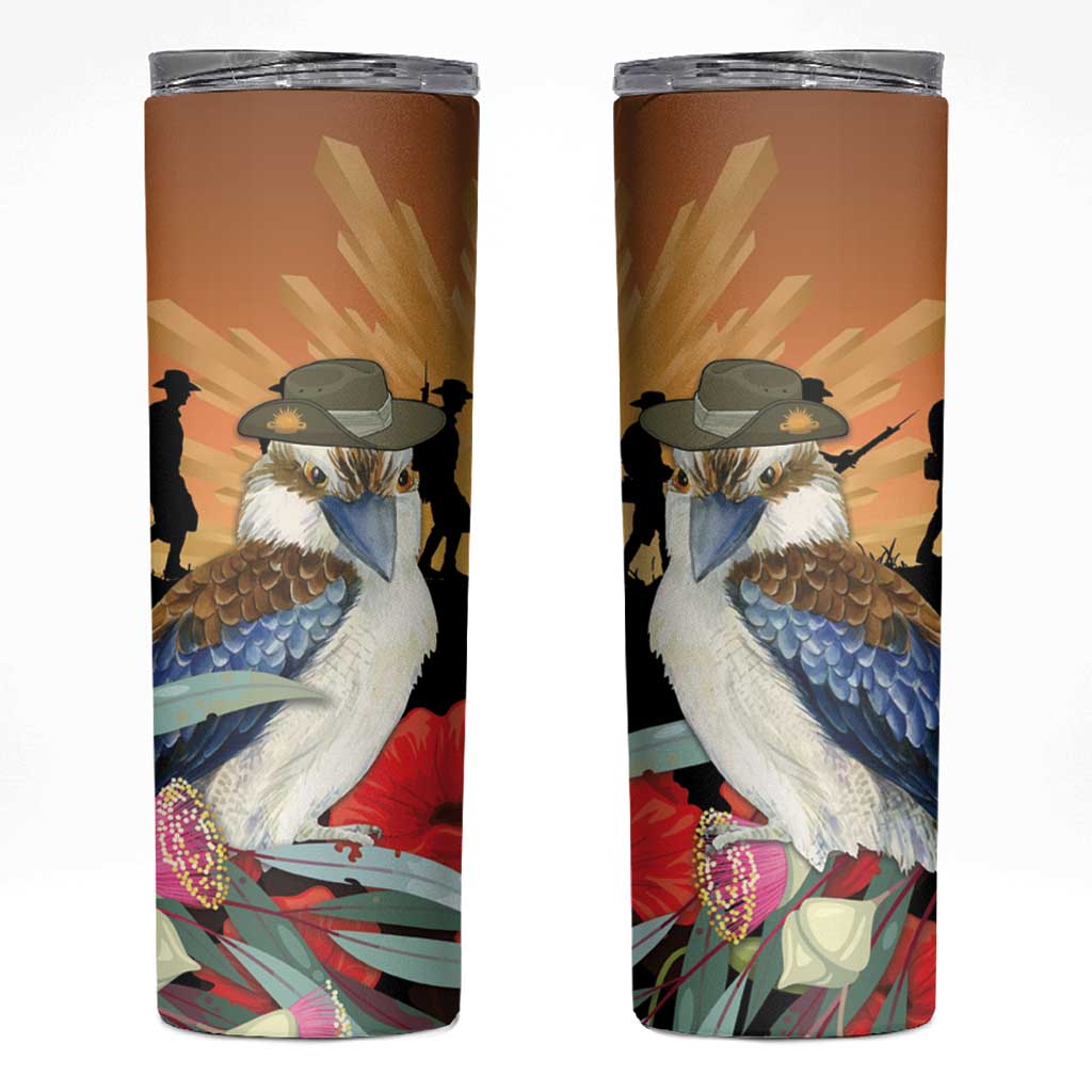 Australia Kookaburra ANZAC Day Skinny Tumbler Rising Sun 25th April Poppy Eucalyptus Blossoms - Aussie Hoodie