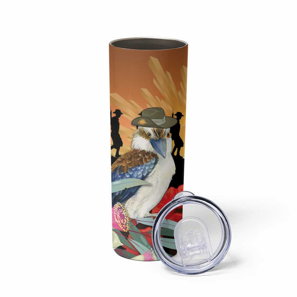 Australia Kookaburra ANZAC Day Skinny Tumbler Rising Sun 25th April Poppy Eucalyptus Blossoms - Aussie Hoodie