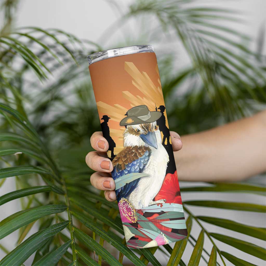 Australia Kookaburra ANZAC Day Skinny Tumbler Rising Sun 25th April Poppy Eucalyptus Blossoms - Aussie Hoodie