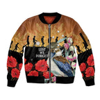 Australia Kookaburra ANZAC Day Sleeve Zip Bomber Jacket Rising Sun 25th April Poppy Eucalyptus Blossoms - Aussie Hoodie