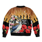 Australia Kookaburra ANZAC Day Sleeve Zip Bomber Jacket Rising Sun 25th April Poppy Eucalyptus Blossoms - Aussie Hoodie