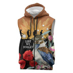 Australia Kookaburra ANZAC Day Sleeveless Zip Hoodie Rising Sun 25th April Poppy Eucalyptus Blossoms - Aussie Hoodie