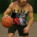 Australia Kookaburra ANZAC Day Sleeveless Zip Hoodie Rising Sun 25th April Poppy Eucalyptus Blossoms - Aussie Hoodie
