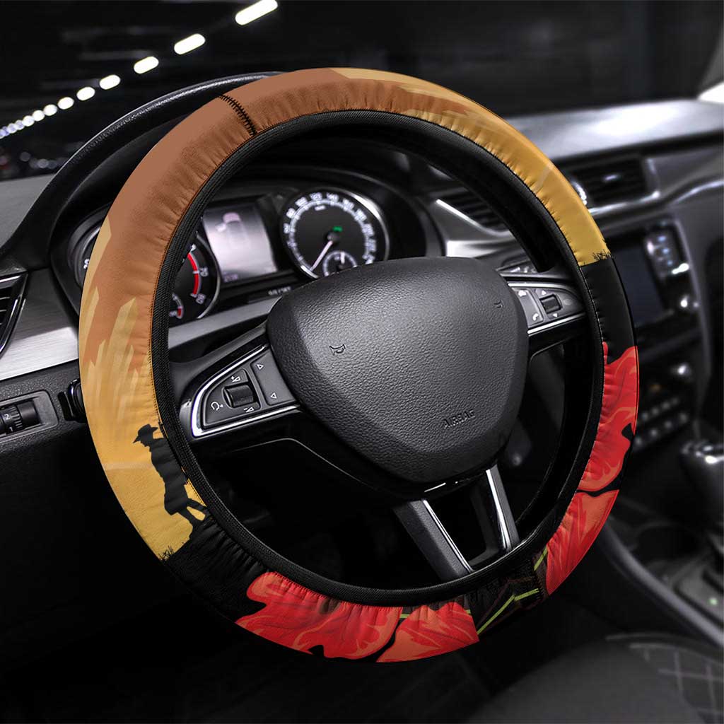 Australia Kookaburra ANZAC Day Steering Wheel Cover Rising Sun 25th April Poppy Eucalyptus Blossoms - Aussie Hoodie