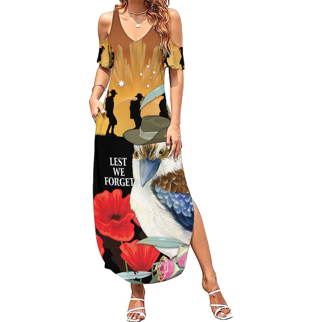 Australia Kookaburra ANZAC Day Summer Maxi Dress Rising Sun 25th April Poppy Eucalyptus Blossoms - Aussie Hoodie