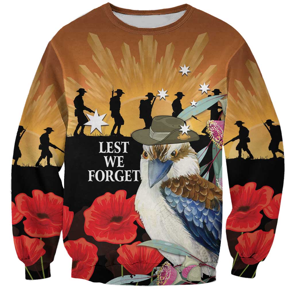 Australia Kookaburra ANZAC Day Sweatshirt Rising Sun 25th April Poppy Eucalyptus Blossoms - Aussie Hoodie