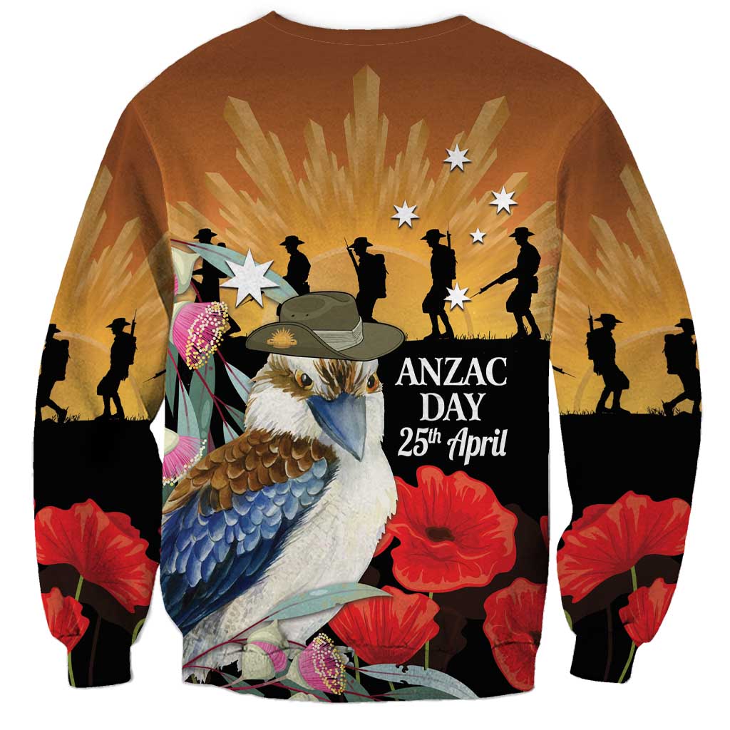 Australia Kookaburra ANZAC Day Sweatshirt Rising Sun 25th April Poppy Eucalyptus Blossoms - Aussie Hoodie