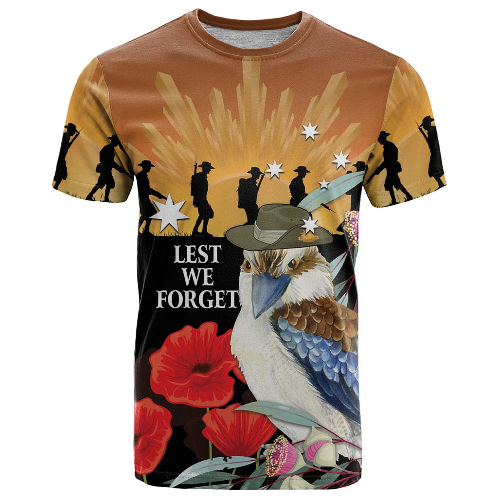 Australia Kookaburra ANZAC Day T Shirt Rising Sun 25th April Poppy Eucalyptus Blossoms - Aussie Hoodie