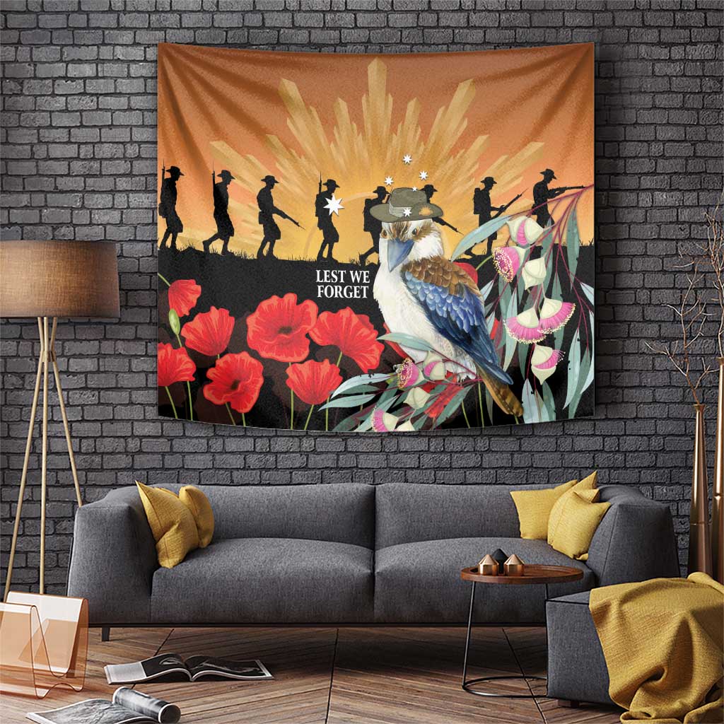 Australia Kookaburra ANZAC Day Tapestry Rising Sun 25th April Poppy Eucalyptus Blossoms - Aussie Hoodie