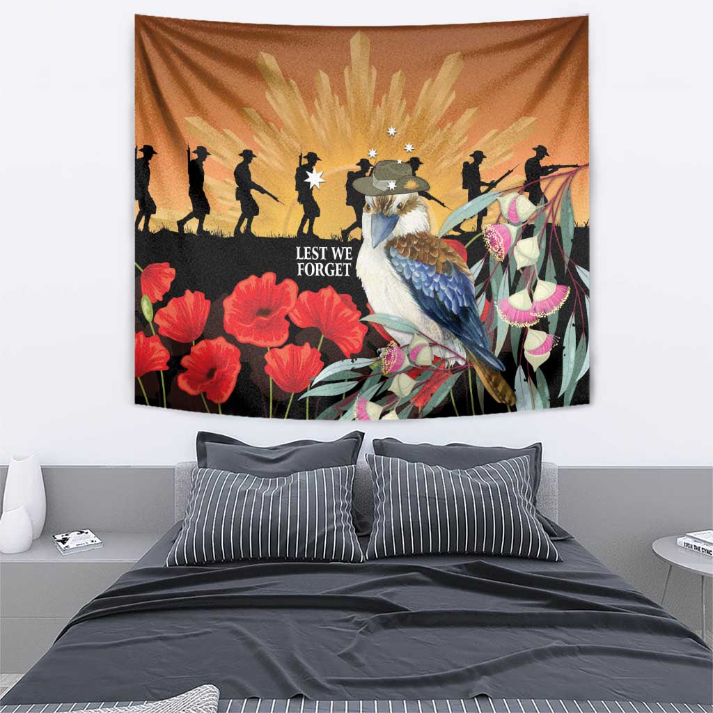 Australia Kookaburra ANZAC Day Tapestry Rising Sun 25th April Poppy Eucalyptus Blossoms - Aussie Hoodie
